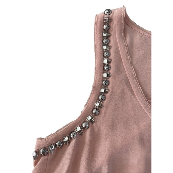 Rebecca Taylor Embellished 100% Silk Tank Woodrose 4 Light Pink $275 Beaded Chic - Picture 4 of 10